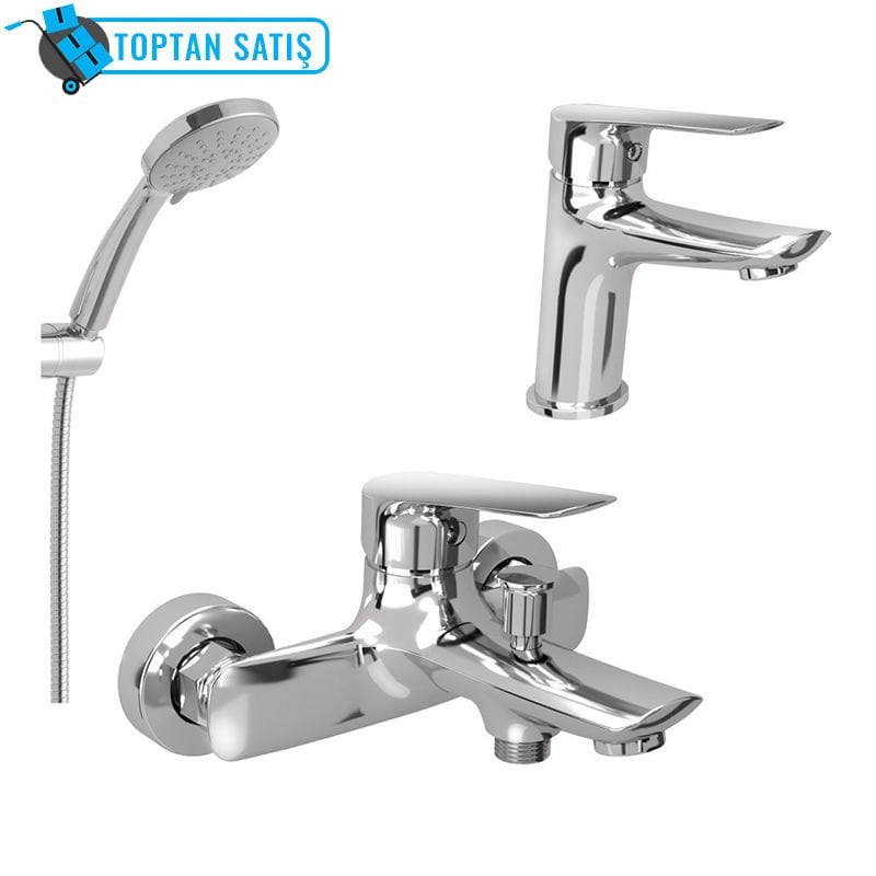 Tandem H12 Lavabo Bataryası + Tandem Banyo Bataryası + Rain S100 El Duşu (3 Fonk.) Set